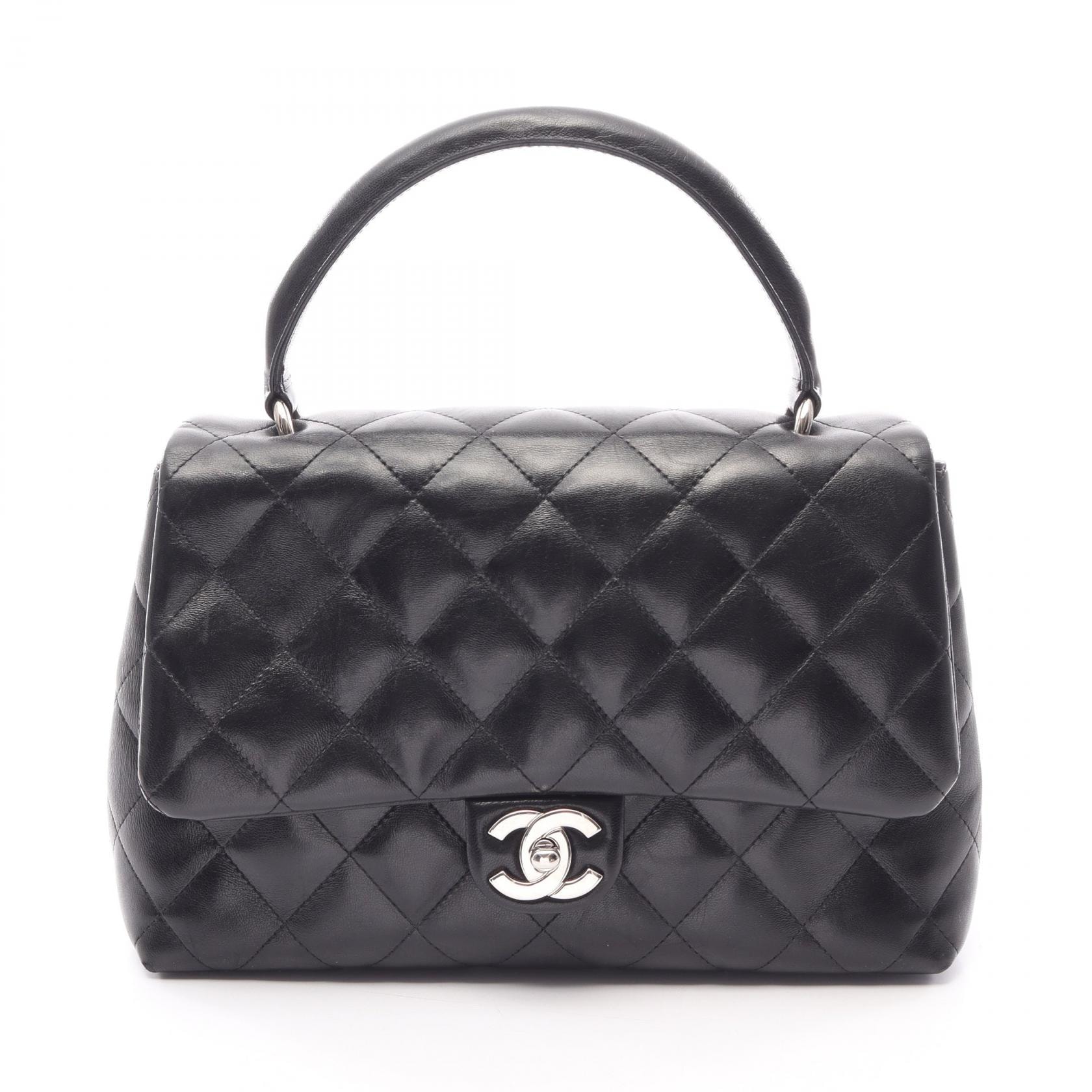 シャネル CHANEL マトラッセ トップハンドル ハンドバッグ バッグ ラムスキン(羊革) レディース ブラック系 【中古】