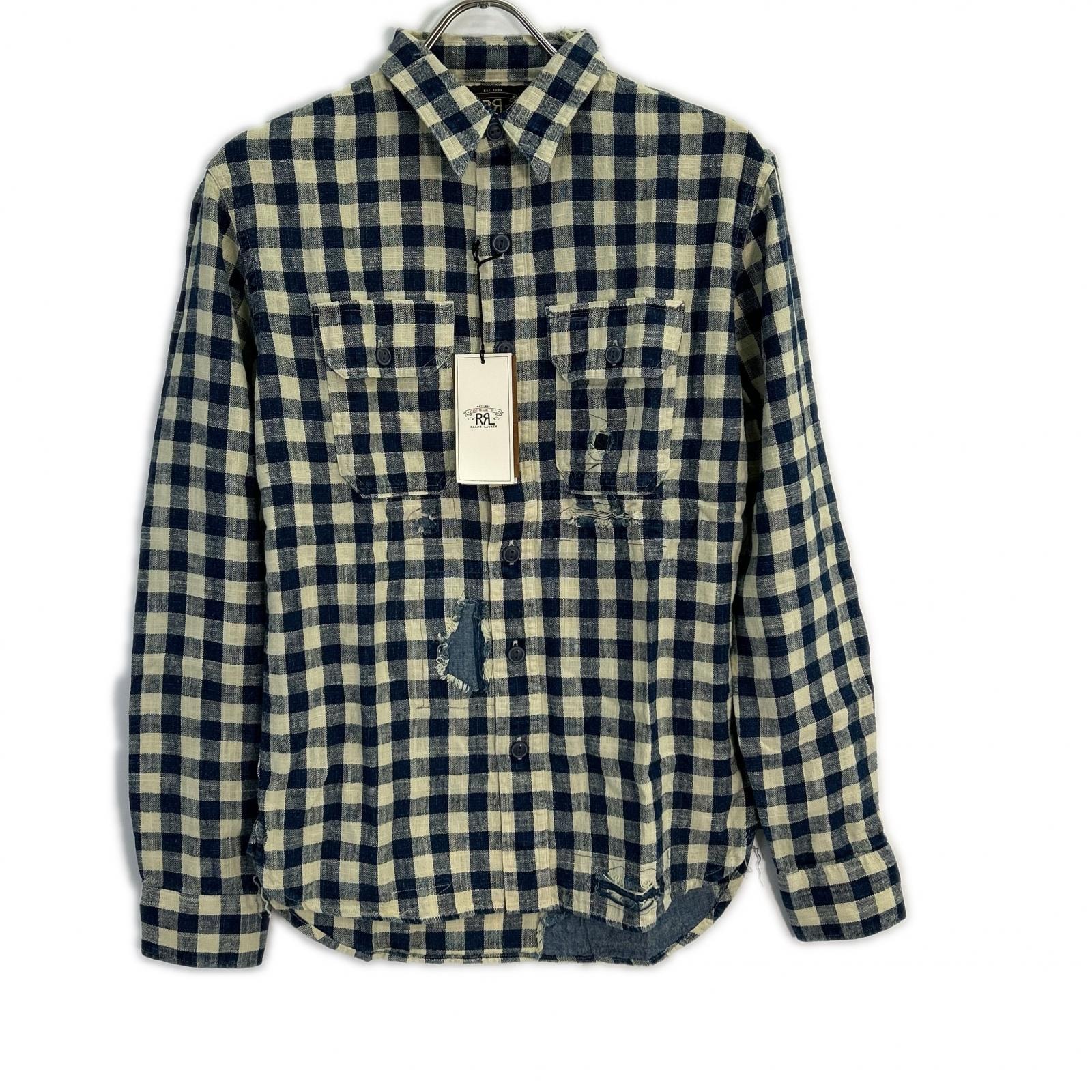 ダブルアールエル MNRRWOV16820252 ILLINOIS WS リネンコットン ダメージ加工 チェックワークシャツ XS