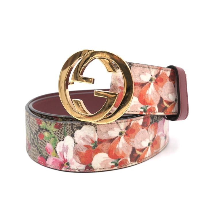 GUCCI(グッチ)GGブルームス ベルト GGスプリーム フローラル 花柄 マルチカラー レザー ゴールドバックル レディース【中古】