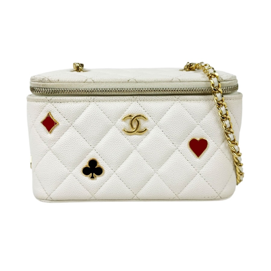 シャネル CHANEL ショルダーバッグ バニティケース キャビアスキンレザー/メタル オフホワイト/ゴールド レディース【中古】 z11120