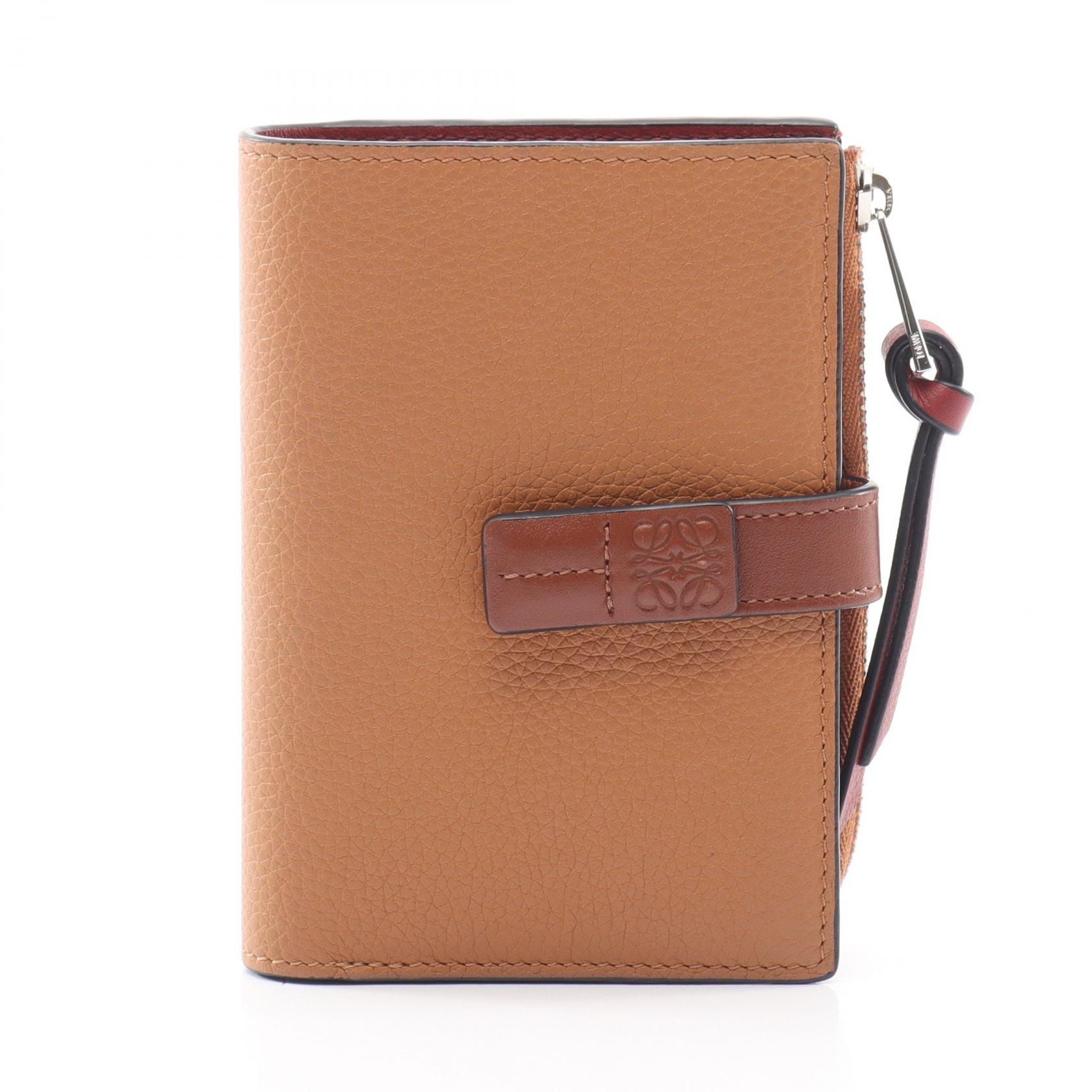 ロエベ LOEWE スリム ジップ バイフォールド ウォレット 二つ折り財布 財布 レザー レディース ブラウン系 / レッド系 C660P30X02 【中古】