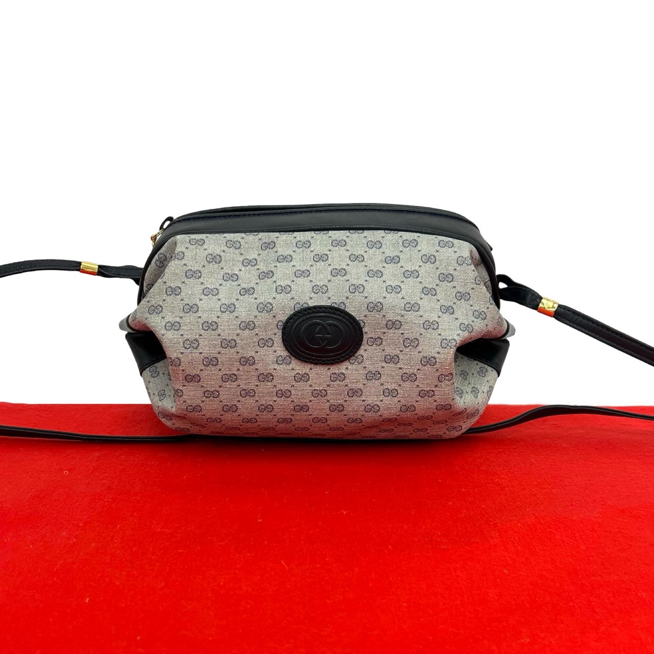 GUCCI グッチ マイクロGG ロゴ 金具 レザー PVC ショルダーバッグ ネイビー
41439