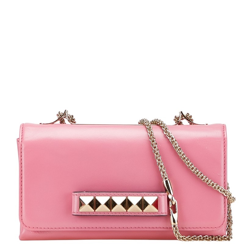 ヴァレンティノ スタッズ ショルダーバッグ ピンク レザー レディース VALENTINO 【中古】