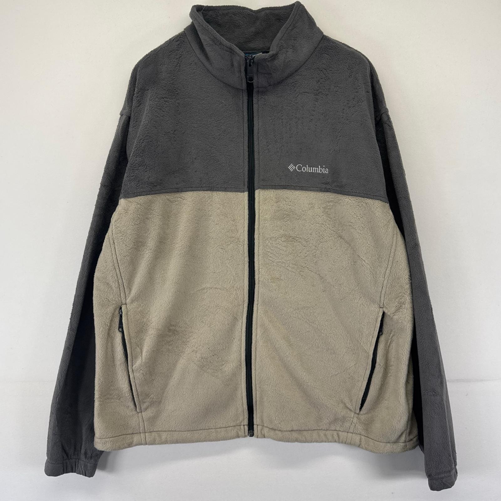 古着 コロンビア Columbia フリース ジャケット フルジップ ワンポイントロゴ刺繍 アウトドア 大きいサイズ XL グレー系 ツートン メンズ
