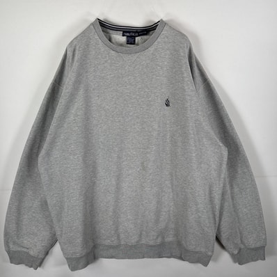 古着 90's/90年代 ノーティカ NAUTICA スウェット ワンポイントロゴ刺繍 前Vガゼット ビッグサイズ 14041 グレー メンズ