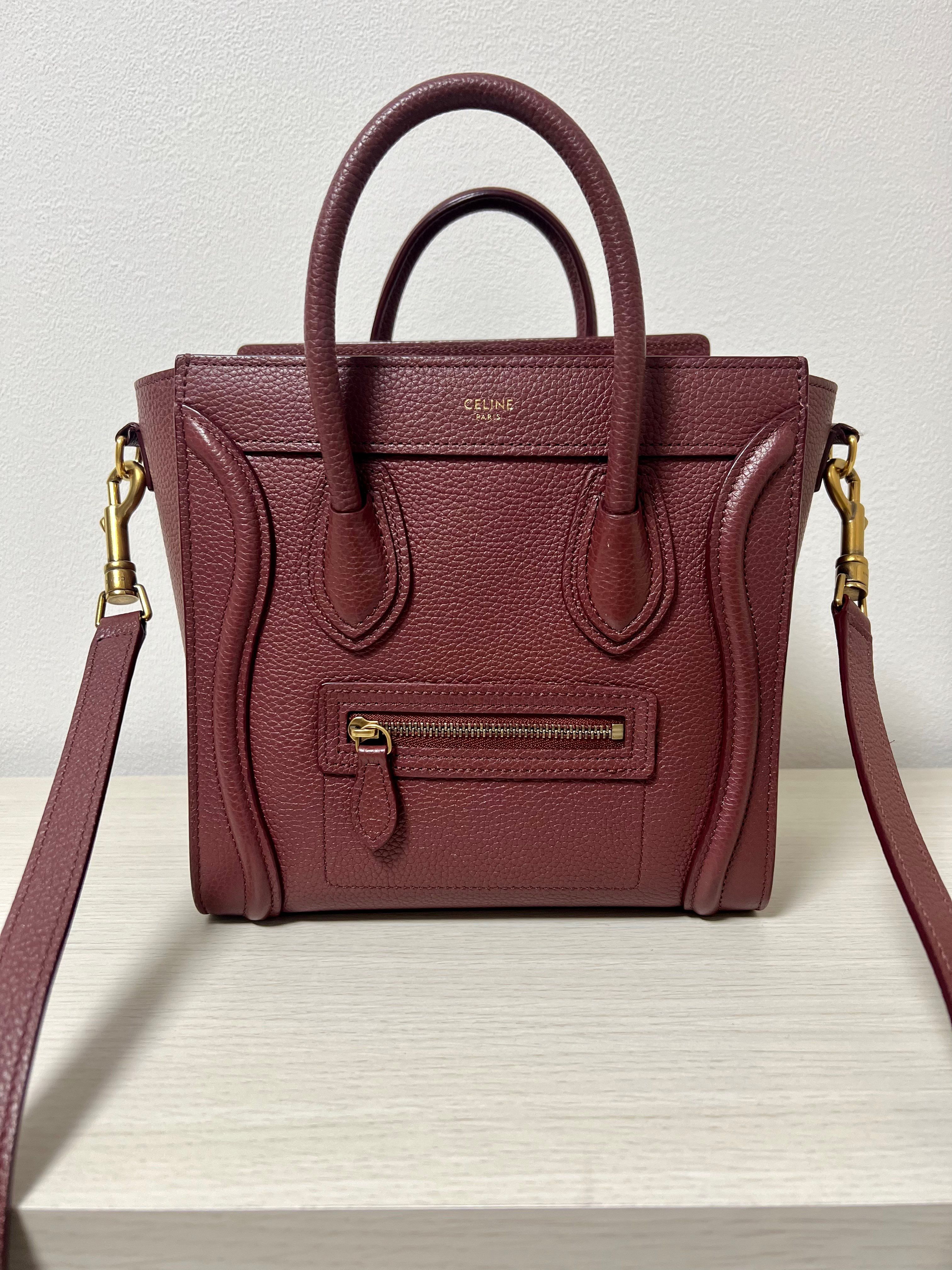 CELINE Nano Luggage Bag In Drummed Calfskin "Acai"