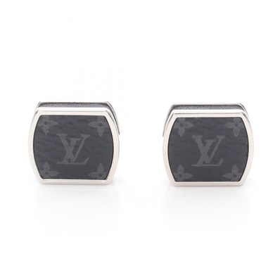 ルイ・ヴィトン LOUIS VUITTON ブトン ドゥ マンシェット モノグラムエクリプス カフス アクセサリー PVCコーティングキャンバス メタル シルバー メンズ ブラック系 / シルバー系 M63672 【中古】