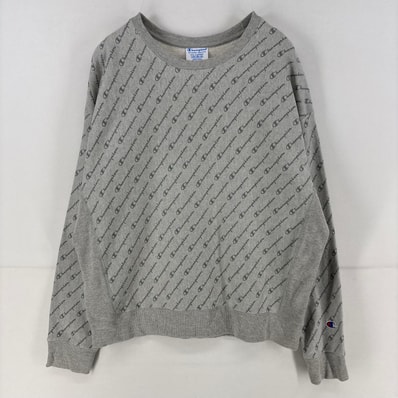 古着 チャンピオン Champion スウェット プルオーバー クルーネック リバースウィーブ トレーナー 2XL グレー 総柄 レディース