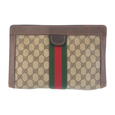 GUCCI グッチ ヴィンテージ シェリーライン オールドグッチ ベージュ ブラウン GGスプリームキャンバス レザー/ クラッチバッグ セカンドバッグ 601364 【中古】