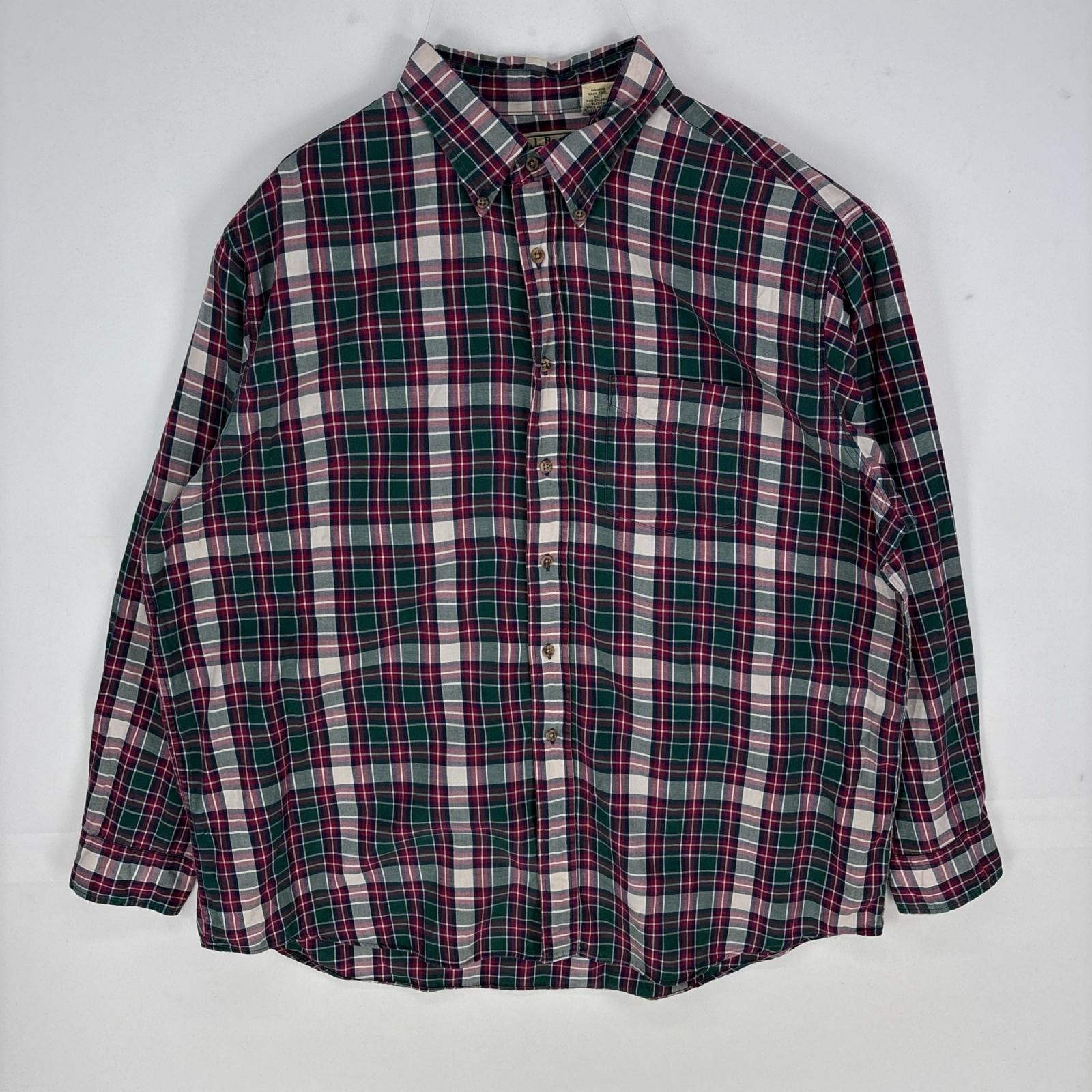 古着 90's/90年代 エルエルビーン L.L.Bean USA製 長袖シャツ ボタンダウン ロングスリーブ XL レッド系 チェック メンズ