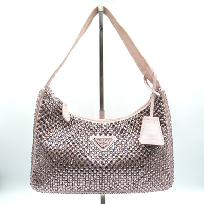 PRADA(プラダ)Re-Edition 2000 クリスタル サテン ミニバッグ ショルダーバッグ ピンク ビジュー レディース【中古】