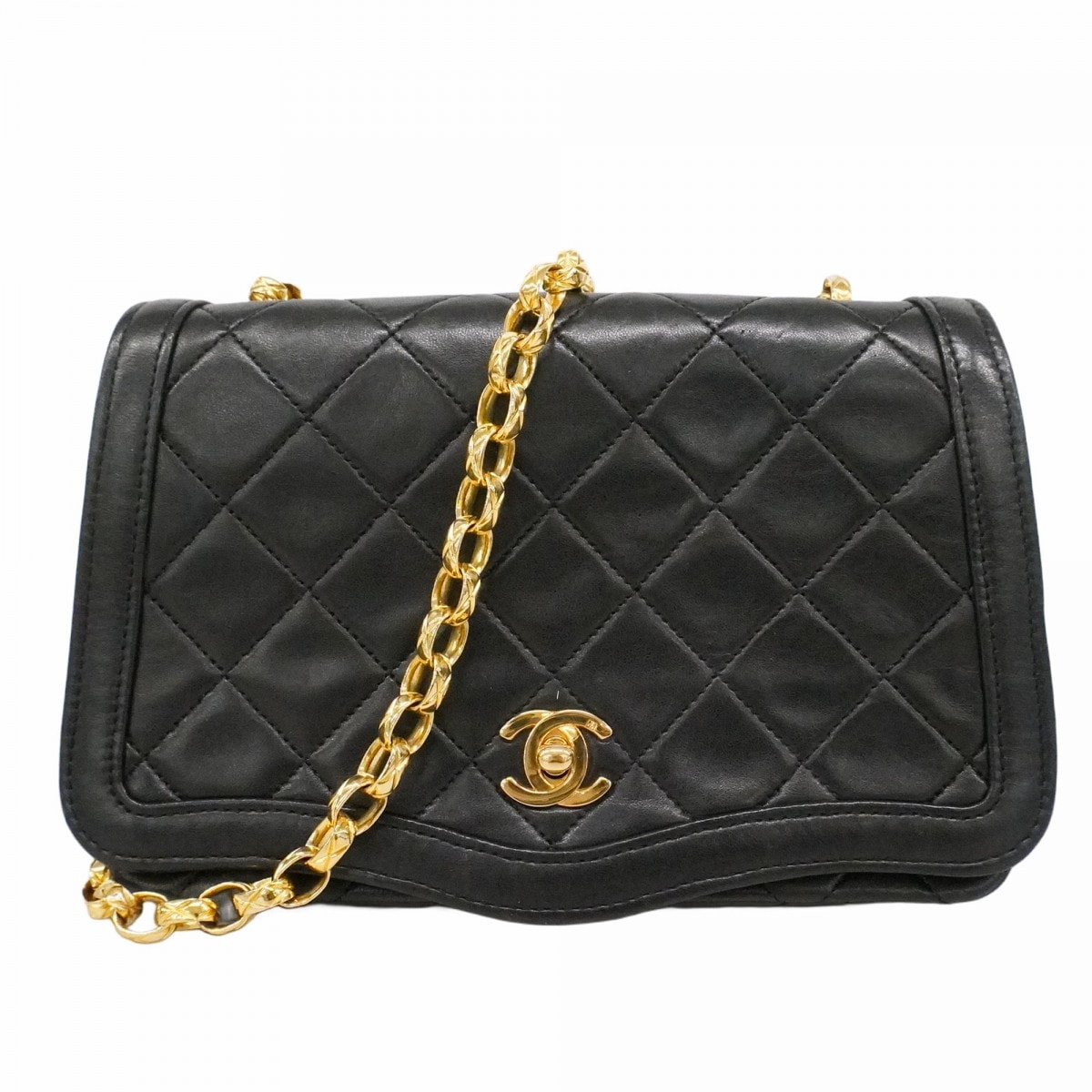 【6da0270】シャネル ショルダーバッグ マトラッセ チェーンショルダー ラムスキン ブラック ゴールド金具【中古】レディース