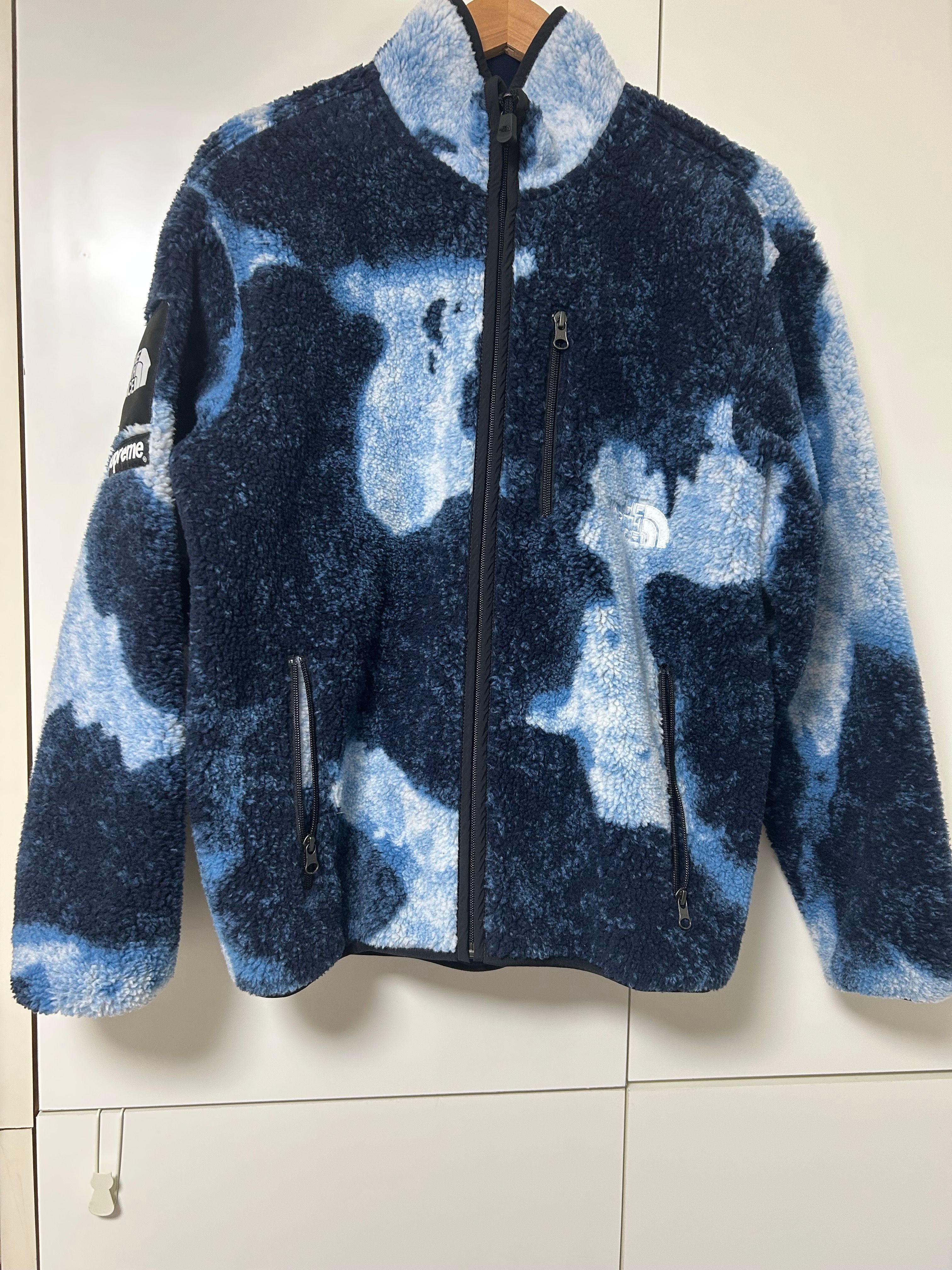 Supreme x The North Face Bleached Denim Print Fleece Jacket "Indigo"