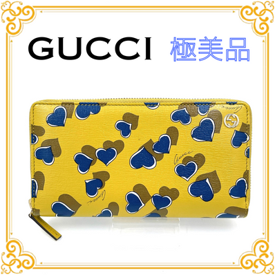 ✨️極美品✨️ グッチ イエロー ハート ラウンドファスナー 長財布 レディース
