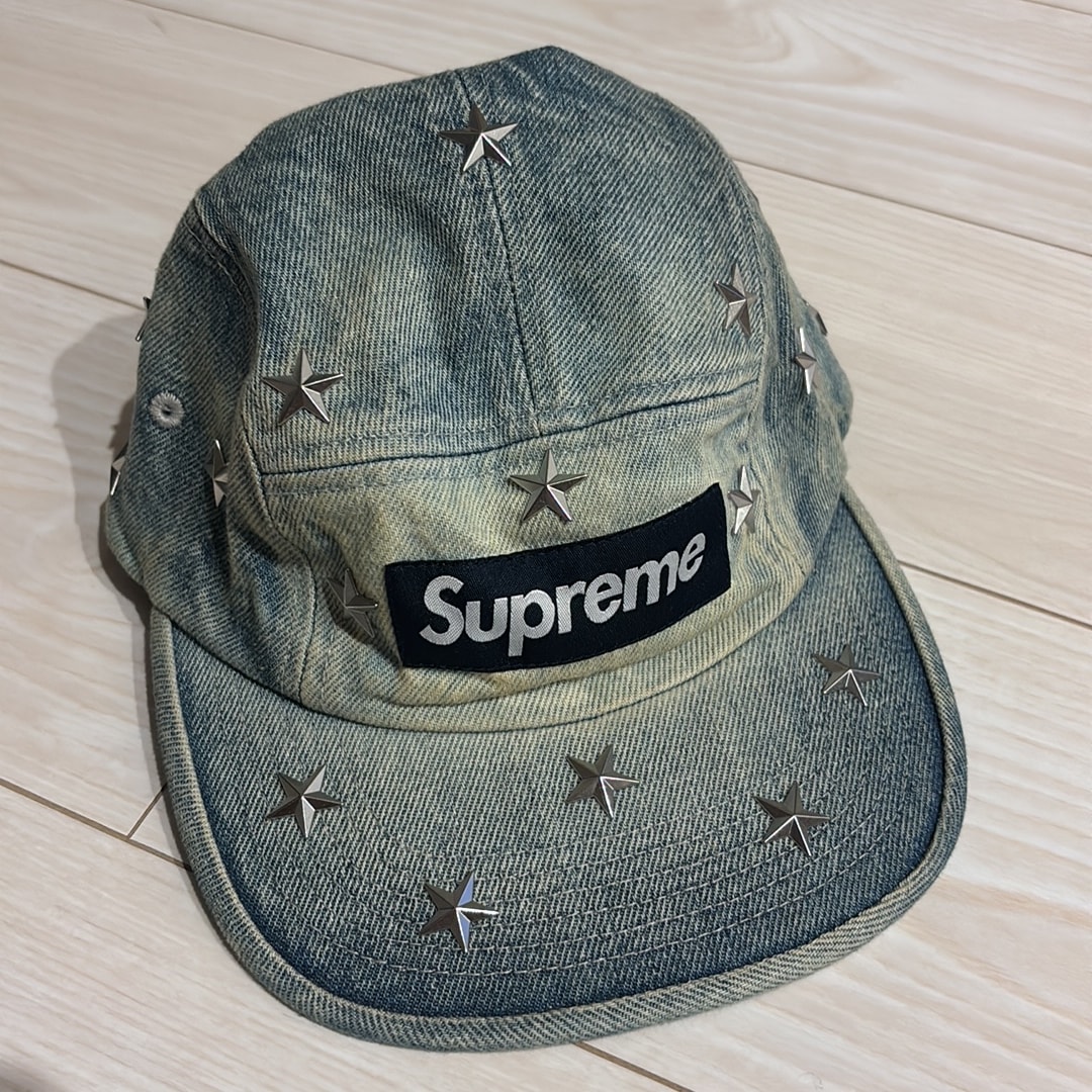 Supreme Stars Studded Denim Camp Cap "Washed Indigo"