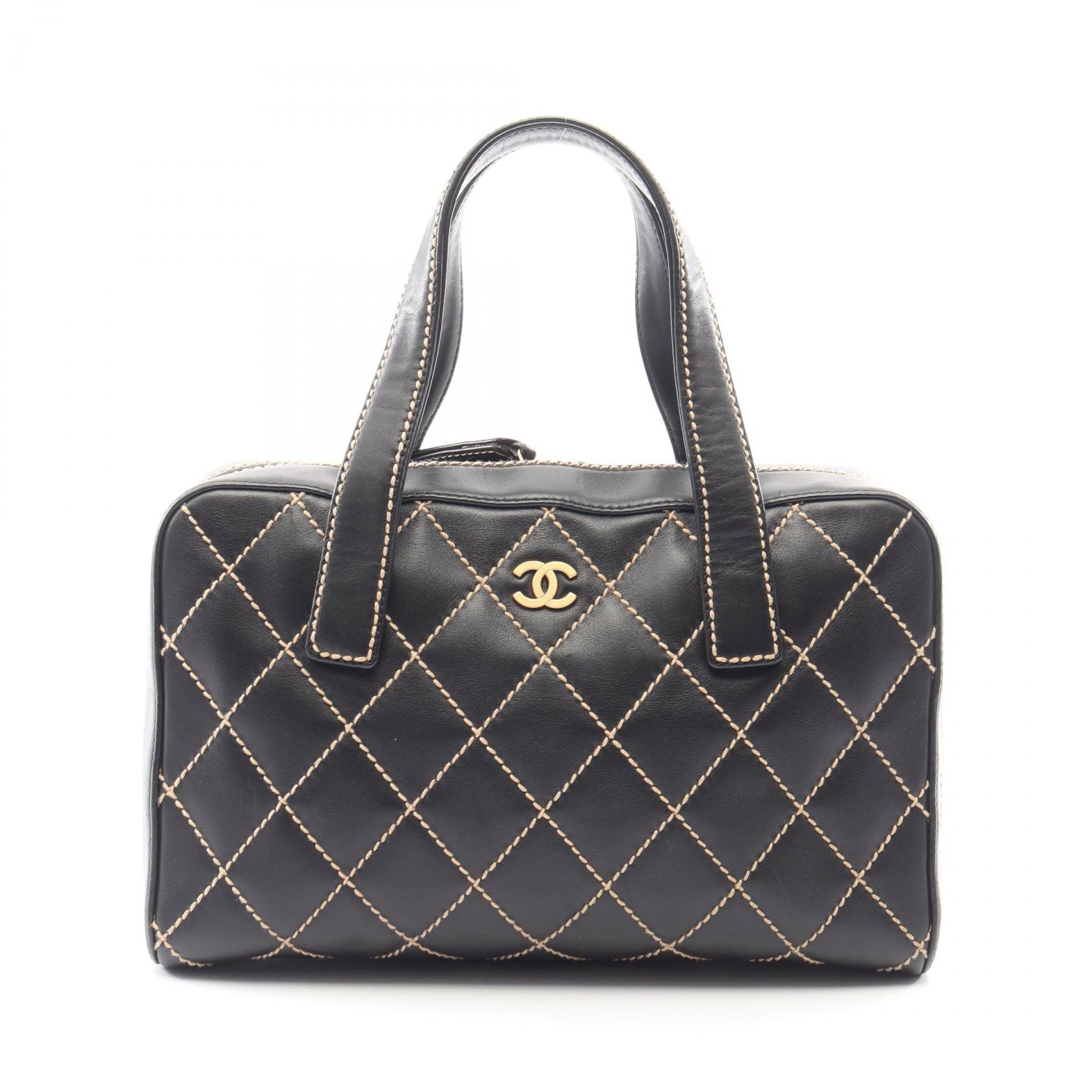 シャネル CHANEL ワイルドステッチ ハンドバッグ バッグ レザー レディース ブラック系 A14692 【中古】