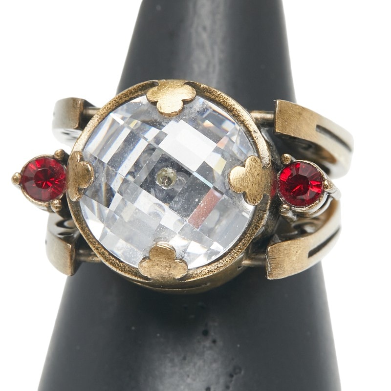 ディオール リング 指輪 #M ゴールド レッド メッキ ラインストーン レディース Dior 【中古】