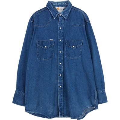 古着 カーハート Carhartt 長袖 デニムウエスタンシャツ メンズM相当/eaa666274