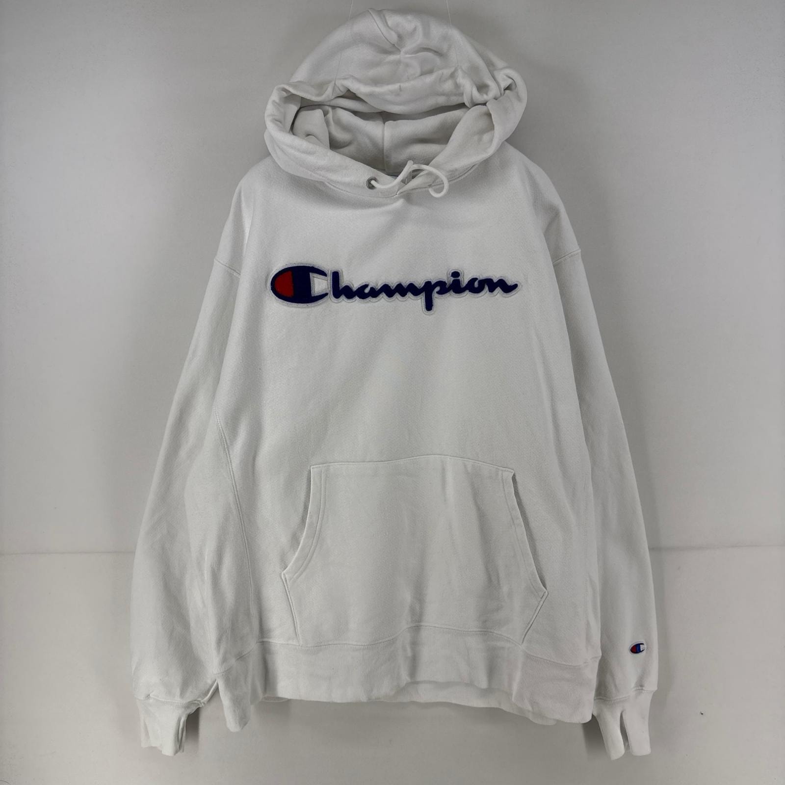 古着 チャンピオン Champion パーカー スウェット リバースウィーブ プルオーバー ロゴ L  ホワイト メンズ