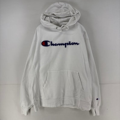 古着 チャンピオン Champion パーカー スウェット リバースウィーブ プルオーバー ロゴ L ホワイト メンズ