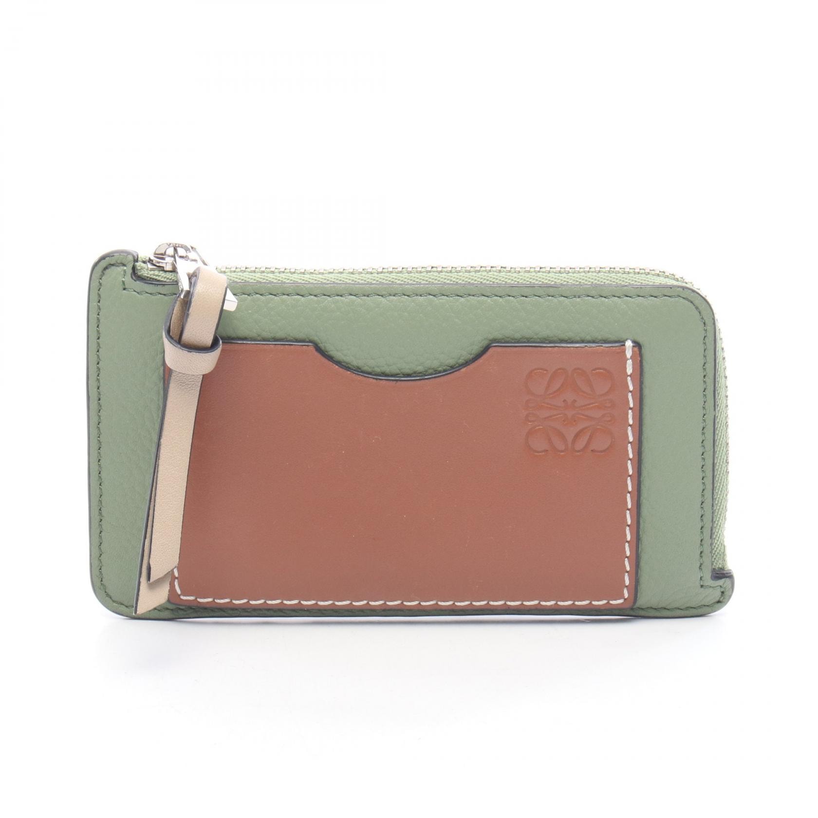 ロエベ LOEWE コインカードホルダー コインケース 財布 レザー レディース グリーン系 / ブラウン系 【中古】