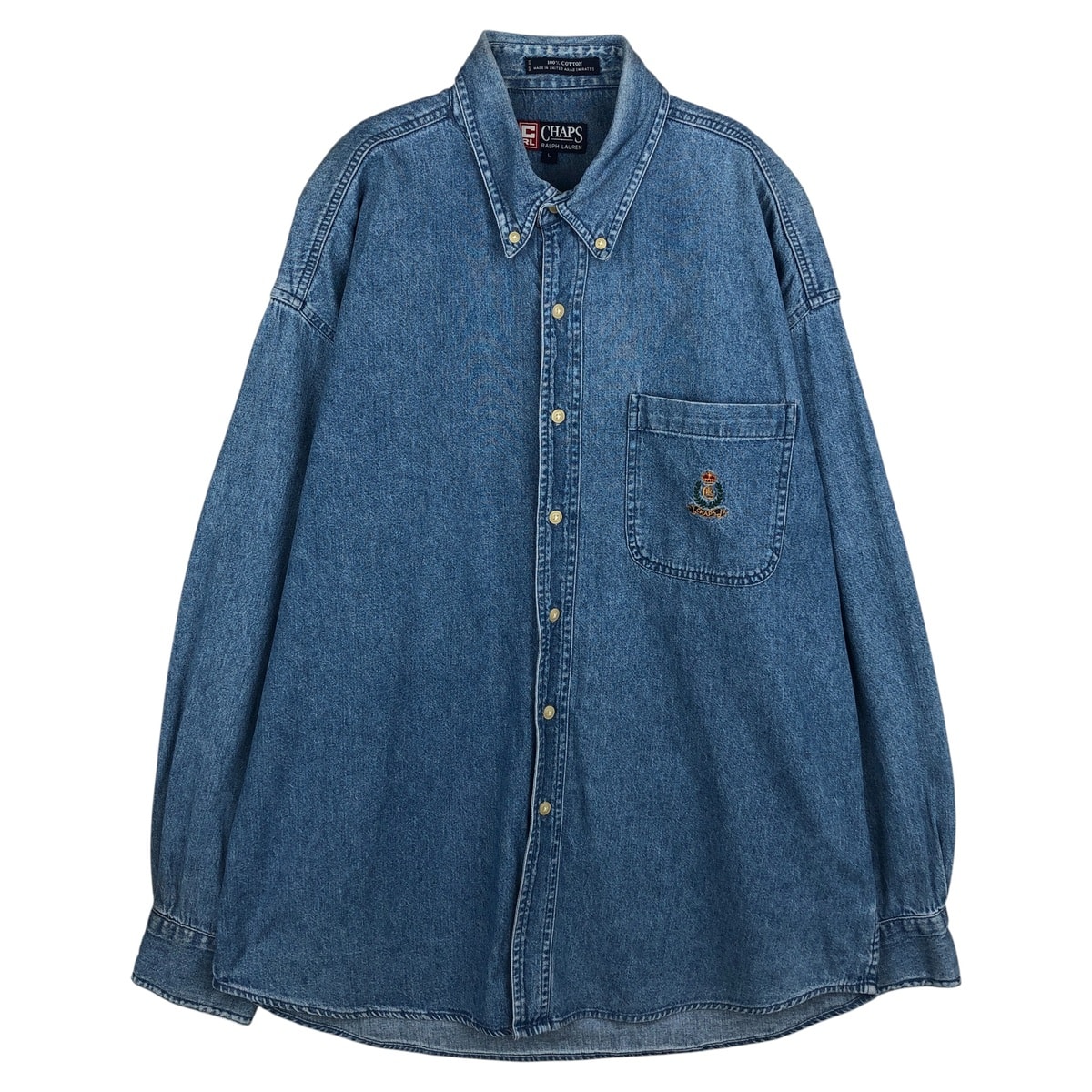 古着 ラルフローレン Ralph Lauren CHAPS チャップス 長袖 ボタンダウンデニムシャツ メンズL相当/eaa611095