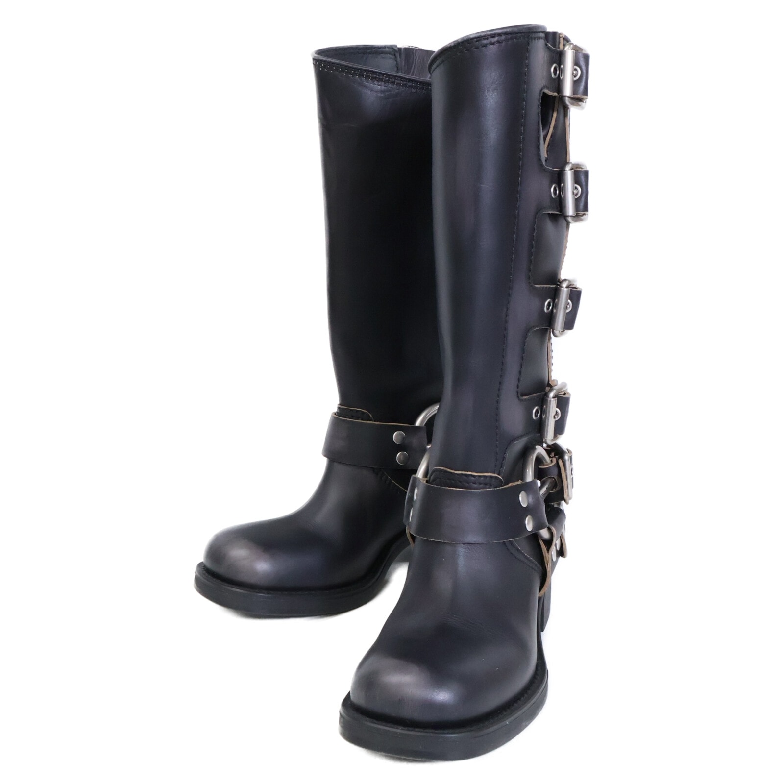 ミュウミュウ 5W792D ベルト ロング レザーブーツ 36