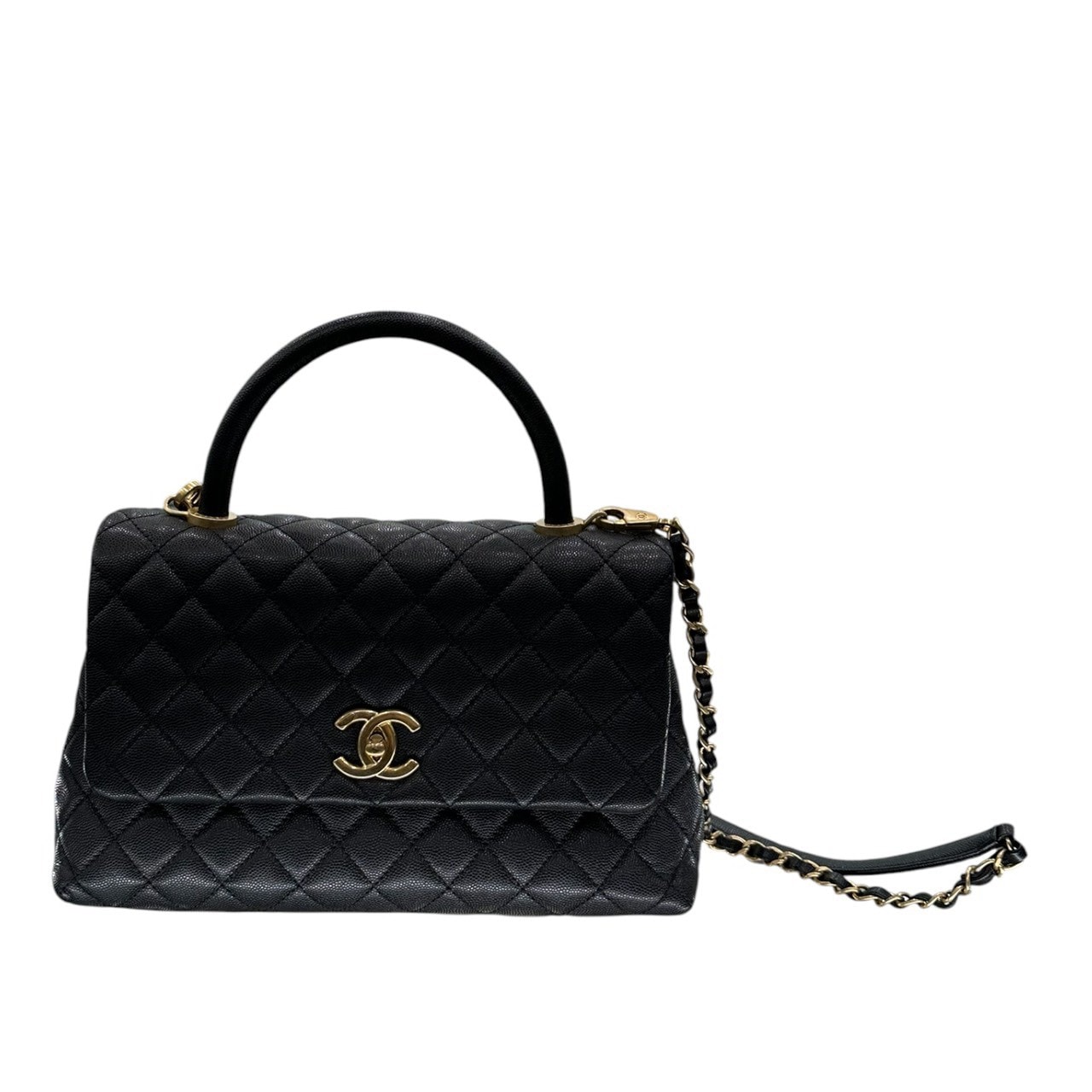 美品 CHANEL シャネル キャビアスキン ココハンドル ブラック カーフ ショルダーバッグ ハンドバッグ S1-00232 【中古】