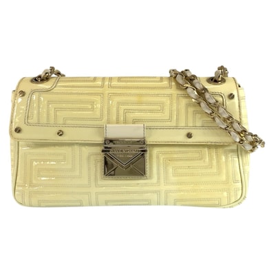 VERSACE ヴェルサーチ イエロー ゴールド金具 エナメル チェーンショルダーバッグ ポシェット 1-0294224 【中古】