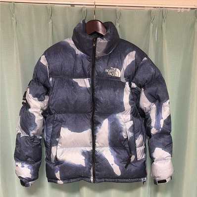 Supreme x The North Face Bleached Denim Print Nuptse Jacket "Indigo"