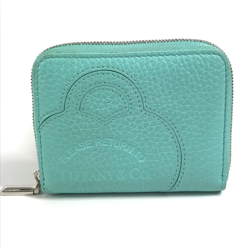 ティファニー TIFFANY&Co. リターントゥティファニー コンパクトウォレット 財布 小銭入れ ハート ラウンドファスナー コインケース レザー ブルー