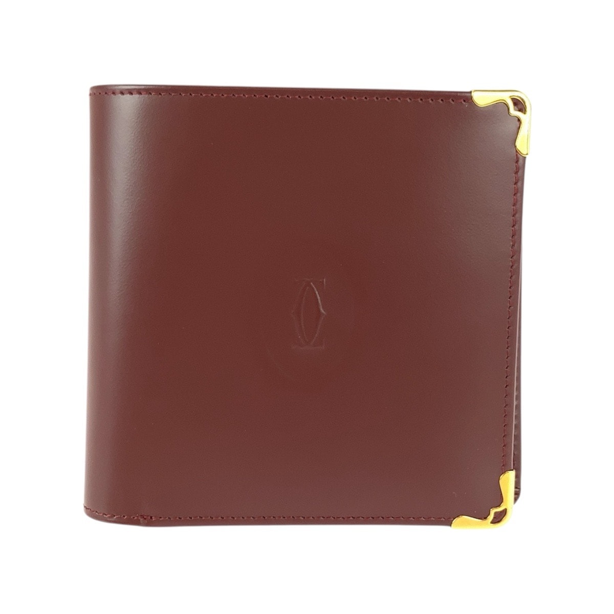 超美品 CARTIER カルティエ マストライン ワインレッド ゴールド金具 レザー 折財布 コンパクトウォレット 600061 【中古】