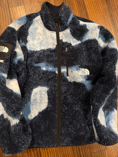 Supreme x The North Face Bleached Denim Print Fleece Jacket "Indigo"