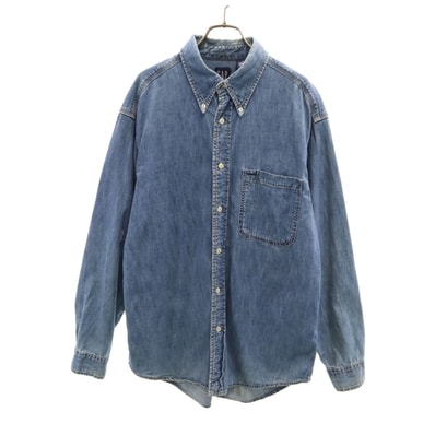 GAP ギャップ 長袖 ダンガリーデニム ボタンダウンシャツ M ウォッシュブルー