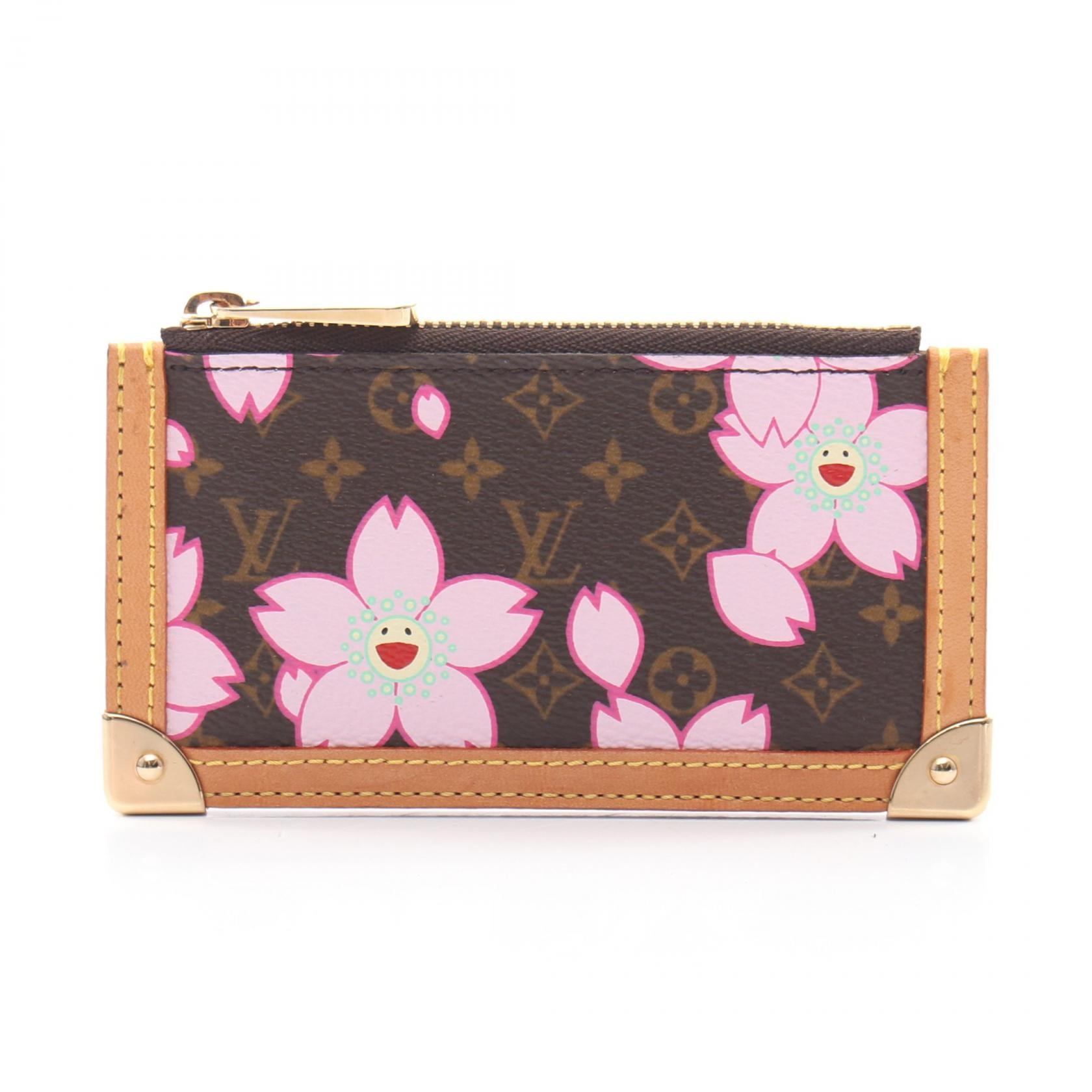 ルイ・ヴィトン LOUIS VUITTON ポシェットクレ キーリング付き コインケース 財布 レザー PVC モノグラム・チェリーブロッサム ピンク レディース ブラウン系 / ピンク系 / マルチカラー M92015 【中古】