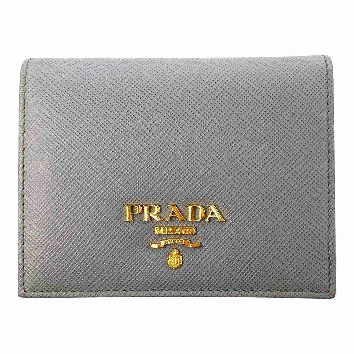 PRADA プラダ サフィアーノ コンパクト ウォレット 二つ折り財布 1MV204 レザー グレー  レディース【中古】