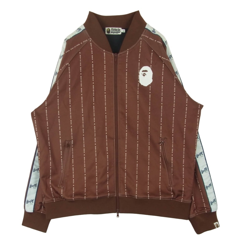 A BATHING APE アベイシングエイプ TEXT STRIPE JERSEY TOP ストライプ ジップアップ ジャケット ブラウン系 XL【中古】