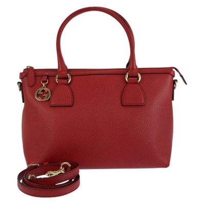 美品 GUCCI グッチ インターロッキング レッド ゴールド金具 レザー ハンドバッグ トートバッグ ショルダーバッグ 2way 601384 【中古】