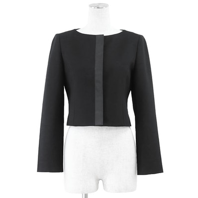 【美品】 フォクシー ニューヨーク 72988 ノーカラー ジャケット レディース ブラック 38 FOXEY NEW YORK