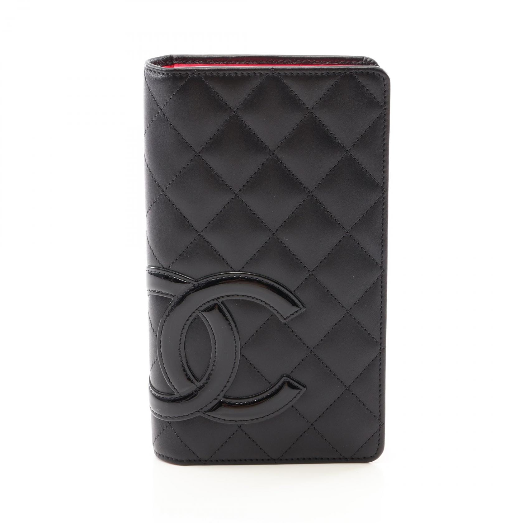 シャネル CHANEL カンボンライン 二つ折り長財布 財布 レザー パテントレザー レディース ブラック系 A26717 【中古】