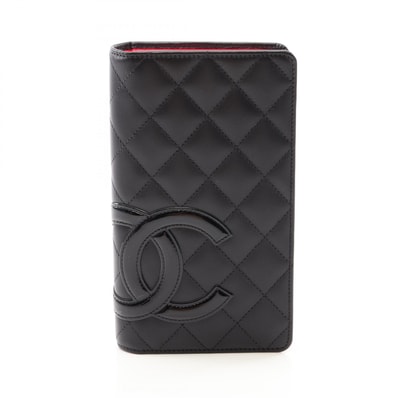 シャネル CHANEL カンボンライン 二つ折り長財布 財布 レザー パテントレザー レディース ブラック系 A26717 【中古】