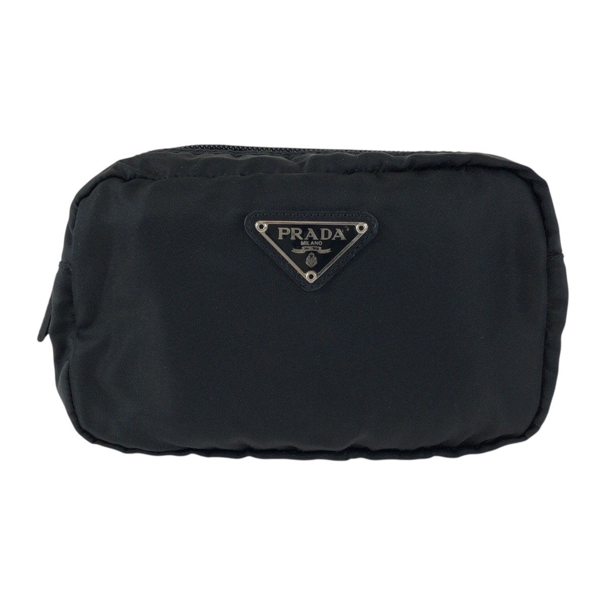 美品 PRADA プラダ テスート 三角ロゴプレート ブラック 黒 シルバー金具 ナイロン レザー/ ポーチ メイクポーチ 小物入れ 601938 【中古】