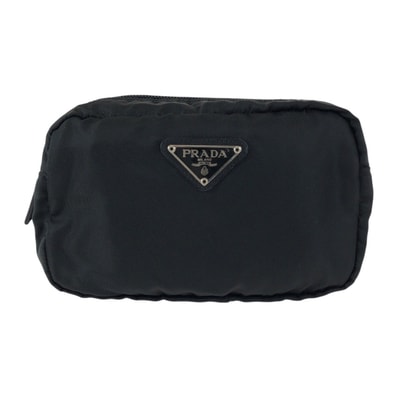 美品 PRADA プラダ テスート 三角ロゴプレート ブラック 黒 シルバー金具 ナイロン レザー/ ポーチ メイクポーチ 小物入れ 601938 【中古】