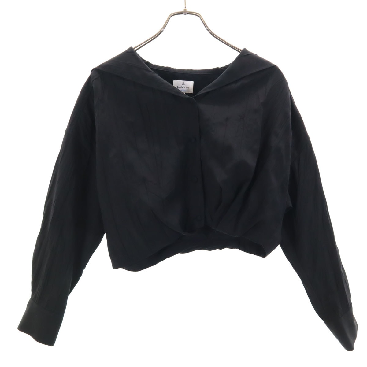 LANVIN en Bleu ランバンオンブルー 長袖 ワッシャー加工 ショート丈 ブラウス 38 ブラック シャツ