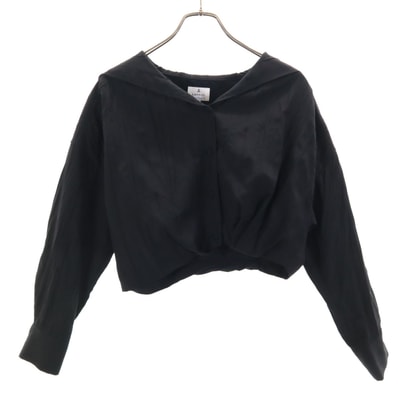 LANVIN en Bleu ランバンオンブルー 長袖 ワッシャー加工 ショート丈 ブラウス 38 ブラック シャツ