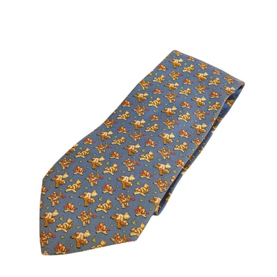 サルヴァトーレフェラガモ Salvatore Ferragamo ネクタイ 総柄 クマ ブルー