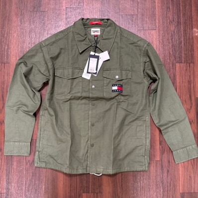 Tommy Jeans Spring Dobby Coach Shirt Khaki M トミージーンズ コーチシャツ 新品 正規品 DM13348