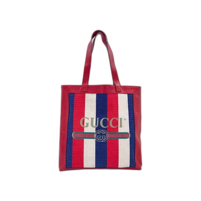 グッチ GUCCI キャンバス, レザー トリコロールストライプ ハンドバッグ【中古】