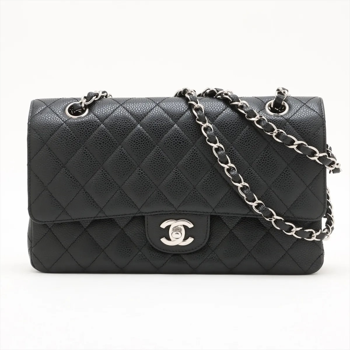 ■極美品 シャネル マトラッセキャビアスキン ダブルフラップ チェーン