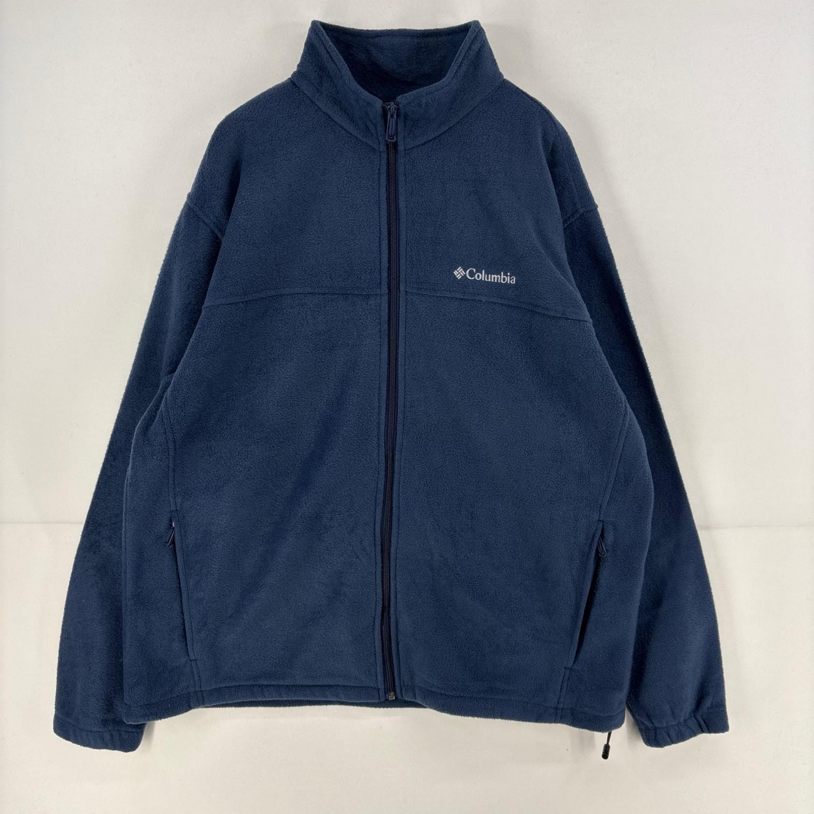 古着 コロンビア Columbia フリース ジャケット フルジップ ワンポイント ロゴ 刺繍 大きいサイズ 2XL  ネイビー 無地 メンズ